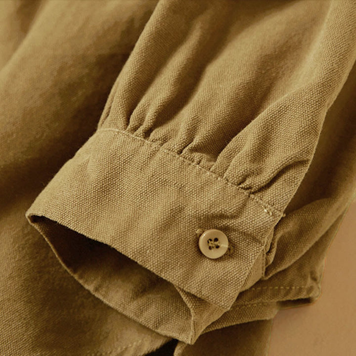 Buddha Stones Casual Buttons Design Women's Stand Collar Long Sleeve Cotton Shirt - image 11