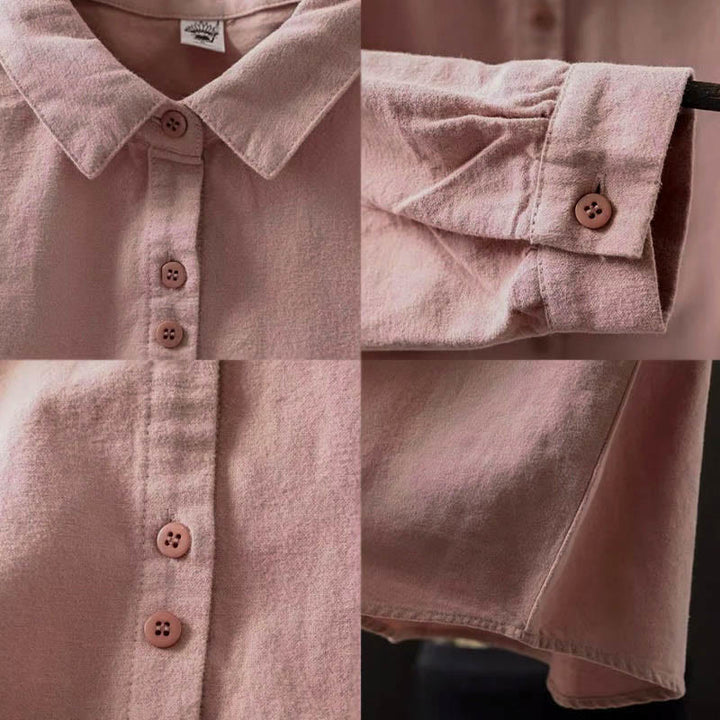 Buddha Stones Fall Solid Color Button Down Stand Collar Long Sleeve Women's Cotton Shirt - image 16