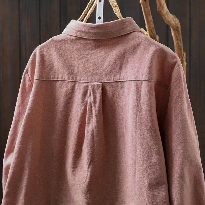 Buddha Stones Fall Solid Color Button Down Stand Collar Long Sleeve Women's Cotton Shirt - image 8