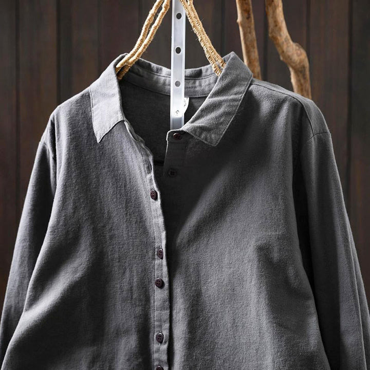 Buddha Stones Fall Solid Color Button Down Stand Collar Long Sleeve Women's Cotton Shirt - image 19