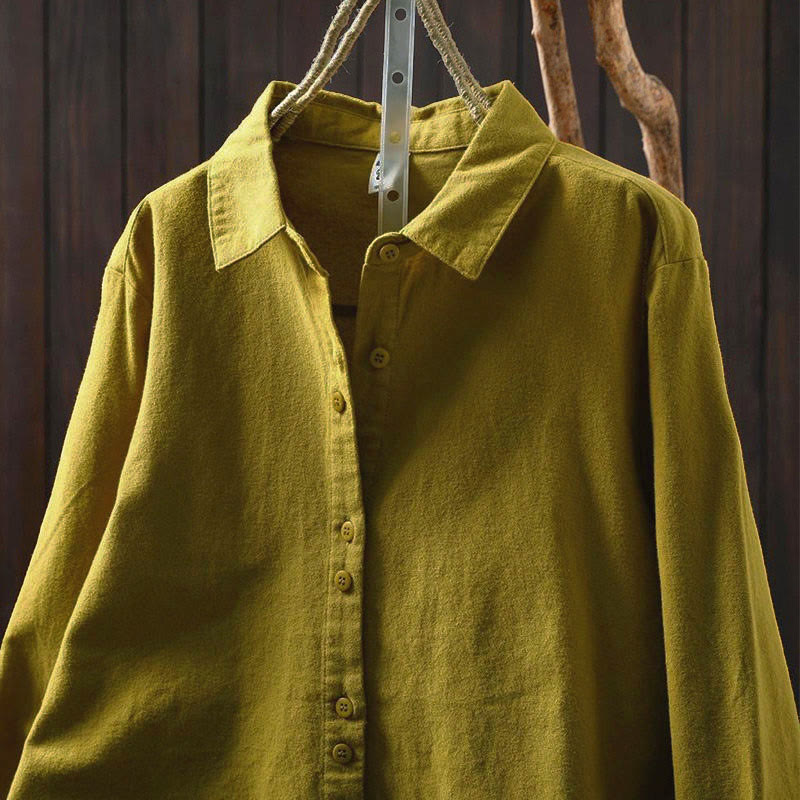 Buddha Stones Fall Solid Color Button Down Stand Collar Long Sleeve Women's Cotton Shirt - image 21
