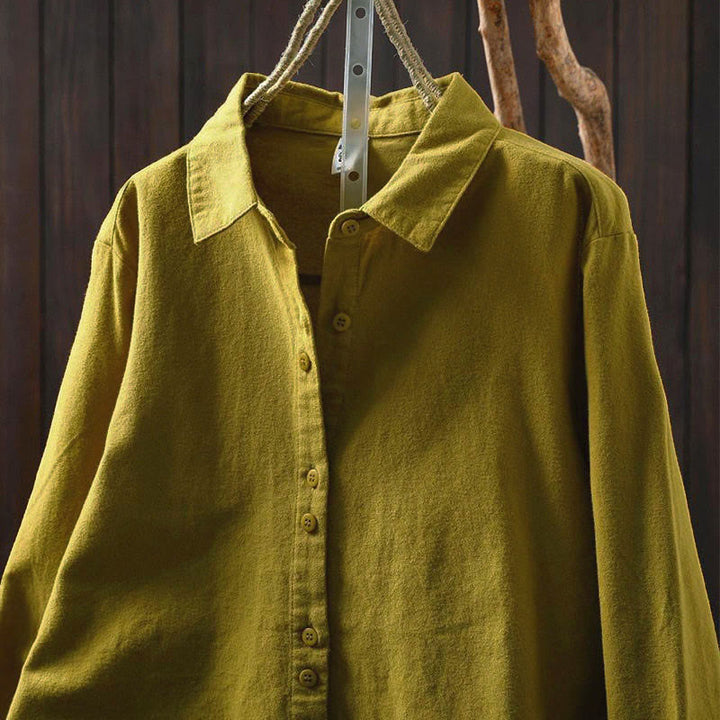 Buddha Stones Fall Solid Color Button Down Stand Collar Long Sleeve Women's Cotton Shirt - image 21