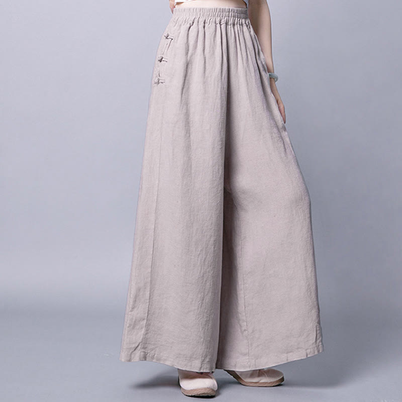 Buddha Stones Casual Frog-Button High Waist Wide Leg Pants With Pockets - image 1