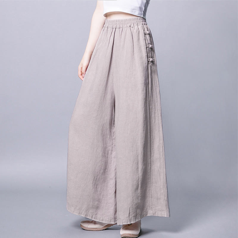 Buddha Stones Casual Frog-Button High Waist Wide Leg Pants With Pockets - image 2