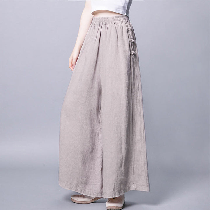 Buddha Stones Casual Frog-Button High Waist Wide Leg Pants With Pockets - image 2