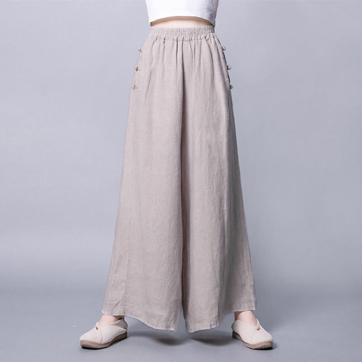 Buddha Stones Casual Frog-Button High Waist Wide Leg Pants With Pockets - image 5
