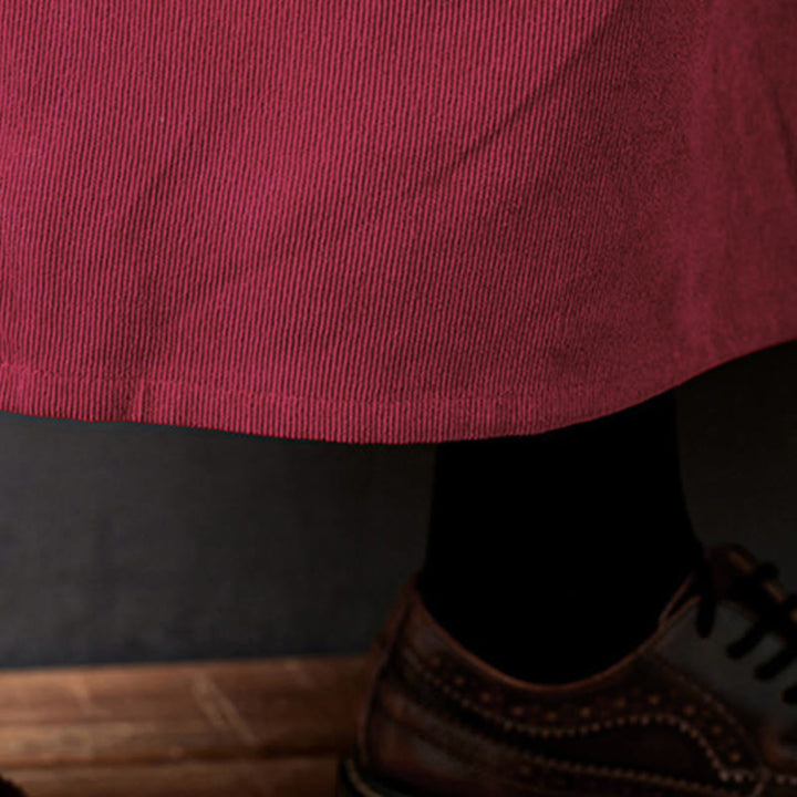 Buddha Stones Fall Buttons Design Long Sleeve Cotton Corduroy Midi Dress With Pockets - image 20