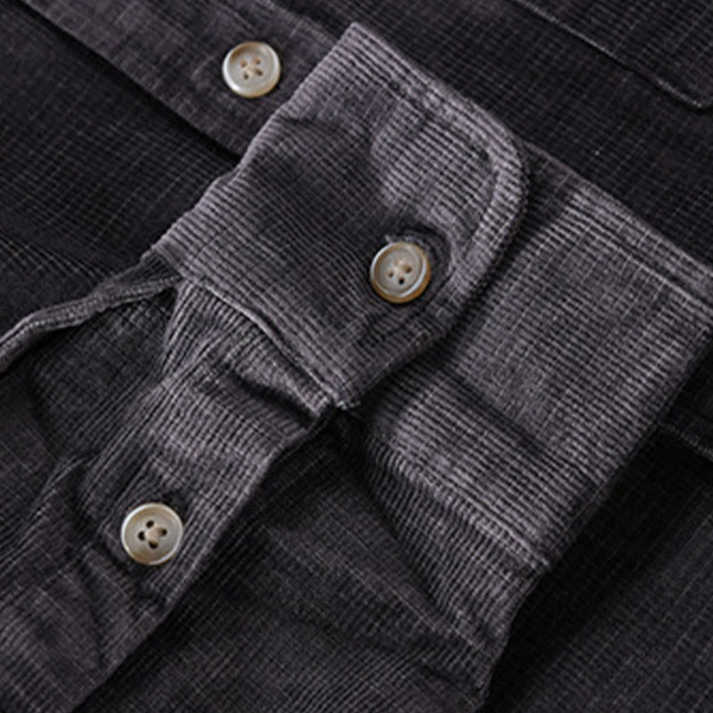 Buddha Stones Casual Corduroy Solid Color Men's Long Sleeve Cotton Thickened Jacket With Pockets - image 4