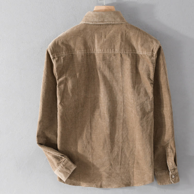 Buddha Stones Casual Corduroy Solid Color Men's Long Sleeve Cotton Thickened Jacket With Pockets - image 8