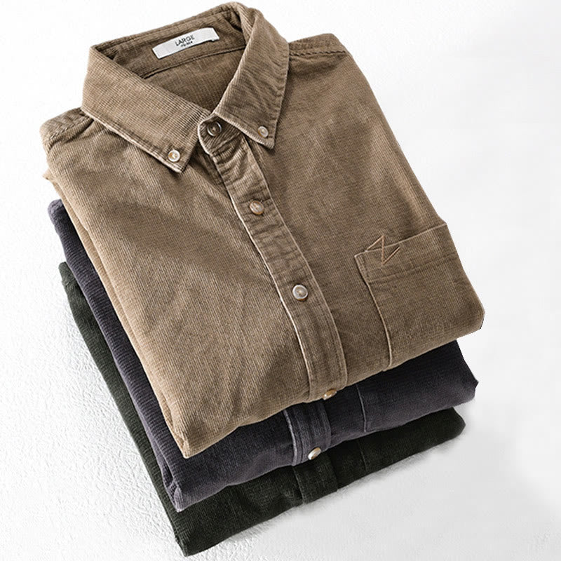 Buddha Stones Casual Corduroy Solid Color Men's Long Sleeve Cotton Thickened Jacket With Pockets - image 19