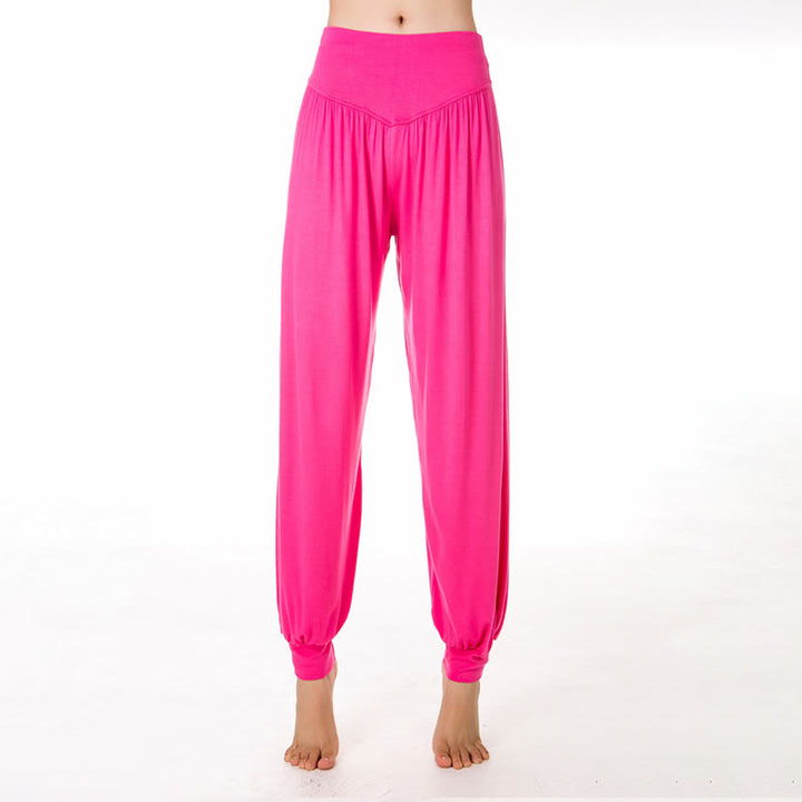 Buddha Stones Plain Color Loose Modal Yoga Dance Harem Pants - HotPink - US12，UK/AU16，EU44 (3XL) - image 23