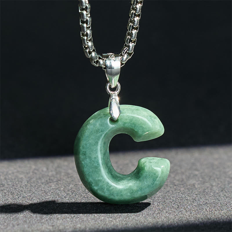 Buddha Stones "May You Find Your Own Meaning" Natural A-Z Letter Jade Titanium Steel Chain Necklace Includes Gift Message Card - image 20