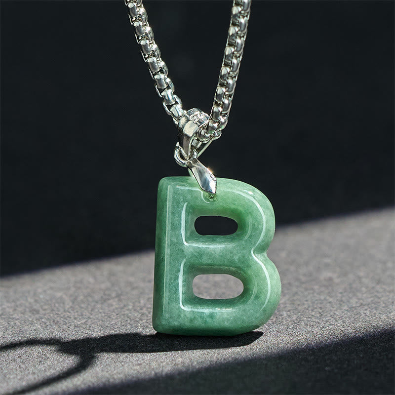 Buddha Stones "May You Find Your Own Meaning" Natural A-Z Letter Jade Titanium Steel Chain Necklace Includes Gift Message Card - image 15