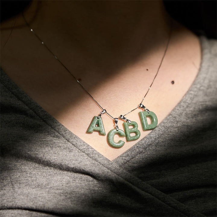 Buddha Stones "May You Find Your Own Meaning" Natural A-Z Letter Jade Titanium Steel Chain Necklace Includes Gift Message Card - image 208