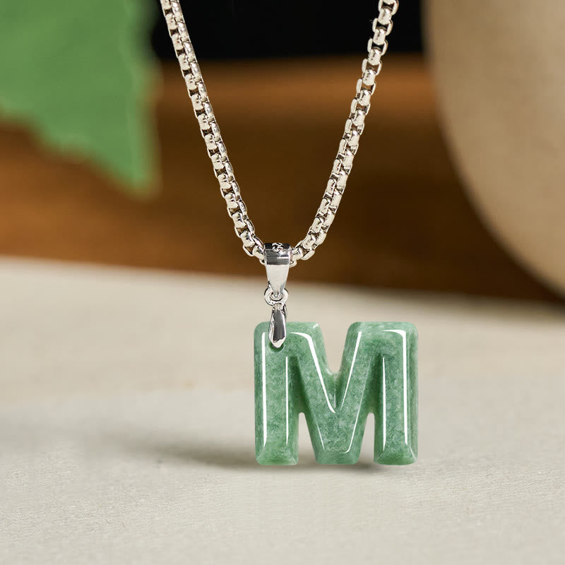 Buddha Stones "May You Find Your Own Meaning" Natural A-Z Letter Jade Titanium Steel Chain Necklace Includes Gift Message Card - image 60