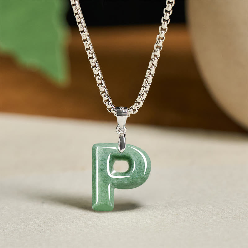 Buddha Stones "May You Find Your Own Meaning" Natural A-Z Letter Jade Titanium Steel Chain Necklace Includes Gift Message Card - image 72