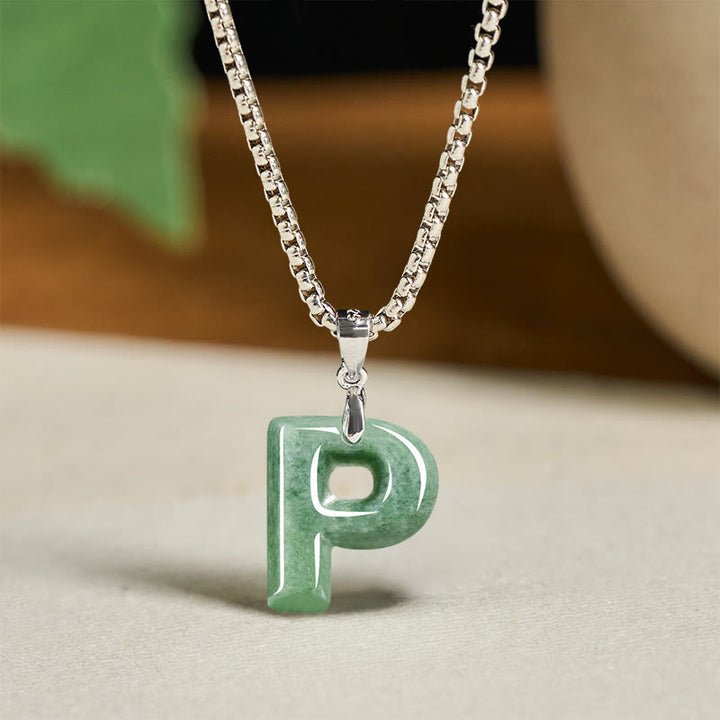 Buddha Stones "May You Find Your Own Meaning" Natural A-Z Letter Jade Titanium Steel Chain Necklace Includes Gift Message Card - image 72
