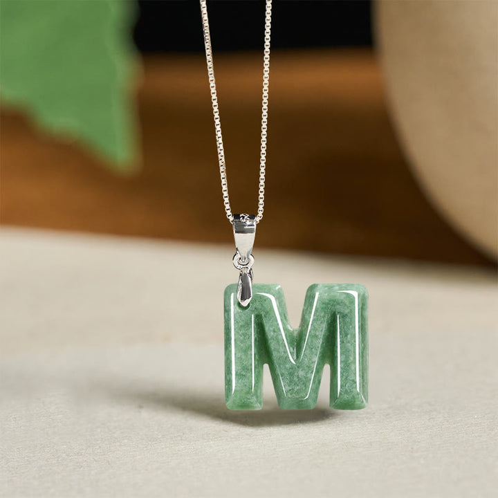 Buddha Stones "May You Find Your Own Meaning" Natural A-Z Letter Jade Titanium Steel Chain Necklace Includes Gift Message Card - image 166