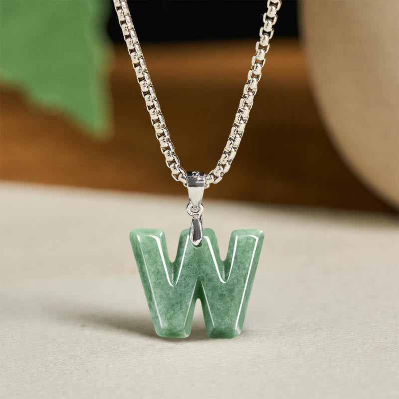 Buddha Stones Natural A-Z Letter Jade Titanium Steel Wide Chain Prosperity Necklace Pendant - W - image 31