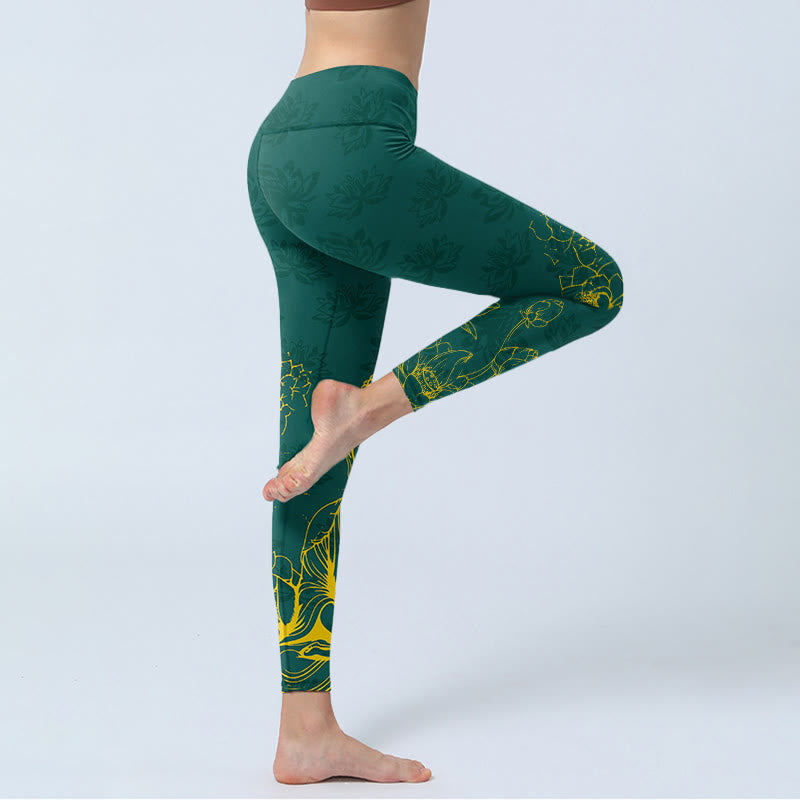 Buddha Stones Lotus Buddha Image Pattern Print Gym Leggings Women's Yoga Pants - image 3