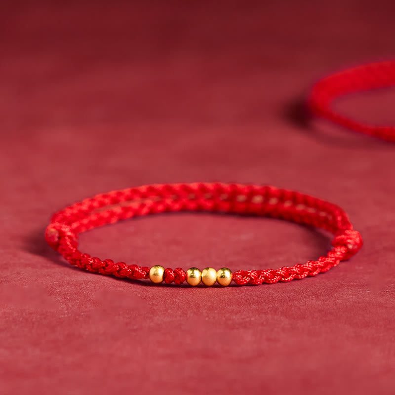 Buddha Stones 925 Sterling Silver Plated Gold Beads Red String Connection Adjustable Bracelet - Red Rope(One&Three Gold Beads) - 14-23cm - image 0