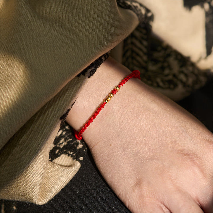 Buddha Stones 925 Sterling Silver Plated Gold Beads Red String Connection Adjustable Bracelet - image 5