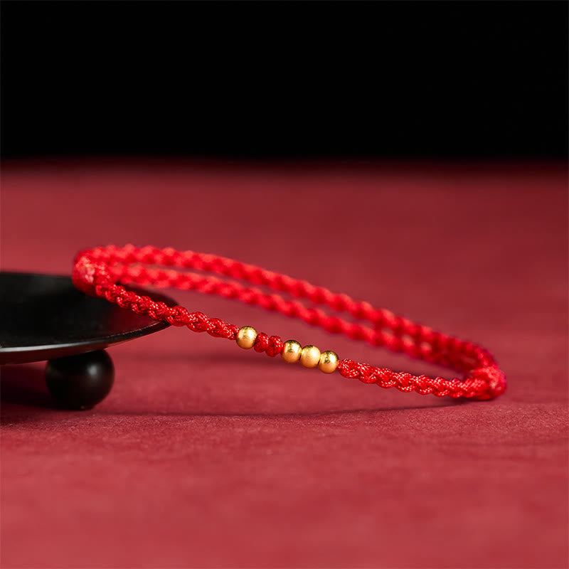 Buddha Stones 925 Sterling Silver Plated Gold Beads Red String Connection Adjustable Bracelet - image 1