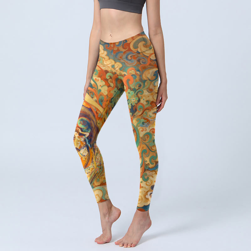 Buddha Stones Gorgeous Fairy Cloud Pattern Print Gym Leggings Women's Yoga Pants - Gold - US18，UK/AU22，EU50 (4XL) - image 0