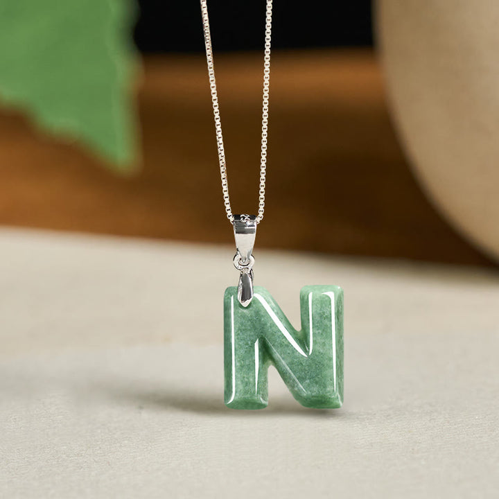 Buddha Stones "May You Find Your Own Meaning" Natural A-Z Letter Jade Titanium Steel Chain Necklace Includes Gift Message Card - image 169