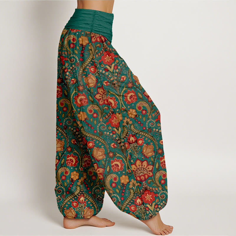 Buddha Stones Cotton Colorful Flower Leaf Scroll Pattern Women's Elastic Waist Harem Pants - image 10