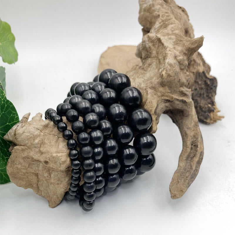 Buddha Stones Round Authentic Shungite Stone Inner Strength Beaded Bracelet - image 0