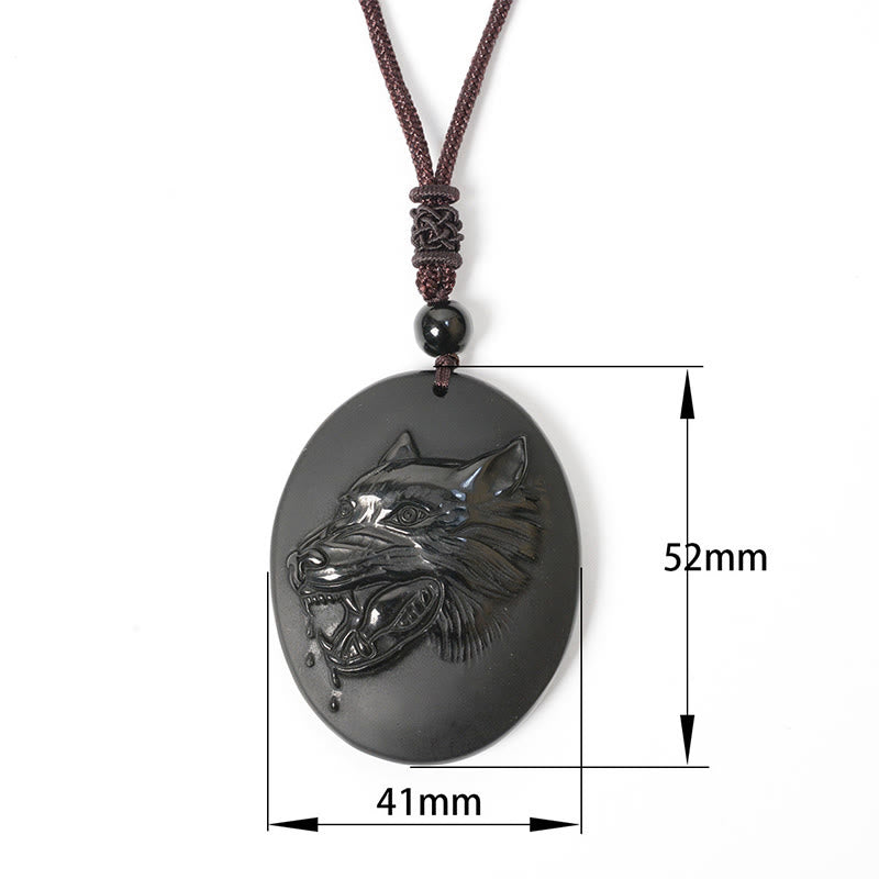 Buddha Stones Wolf Head Natural Black Obsidian Strength Necklace Pendant - image 8