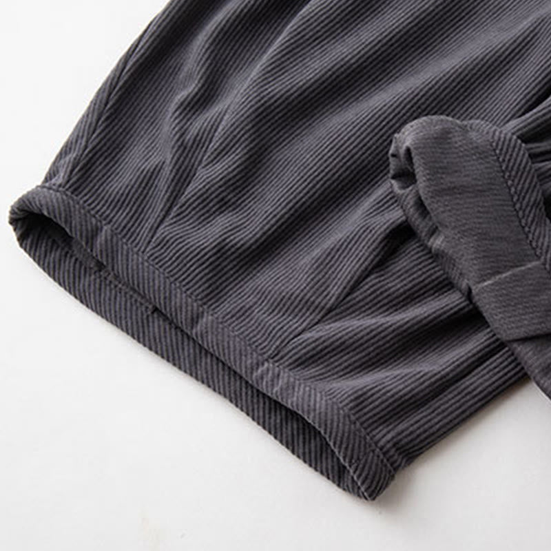 Buddha Stones Winter Men's Drawstring Plain Elastic Waistband Design Corduroy Pants With Pockets - image 6