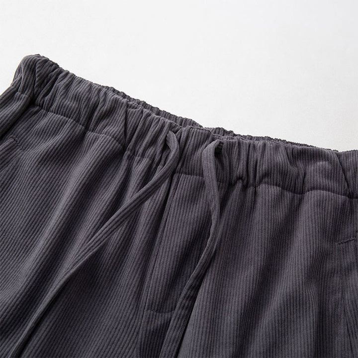 Buddha Stones Winter Men's Drawstring Plain Elastic Waistband Design Corduroy Pants With Pockets - image 2