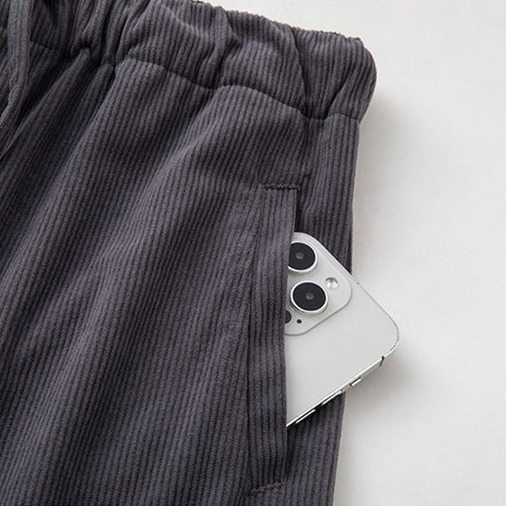 Buddha Stones Winter Men's Drawstring Plain Elastic Waistband Design Corduroy Pants With Pockets - image 5