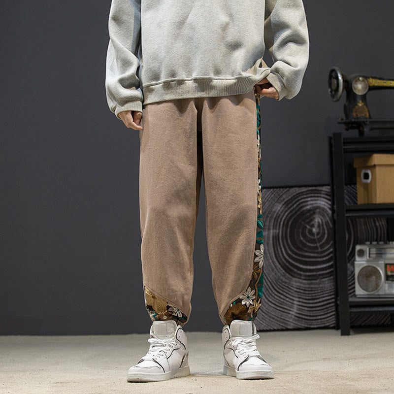 Buddha Stones Spring Men's Embroiderd Flower Pattern Patchwork Cotton Pants With Pockets - image 16