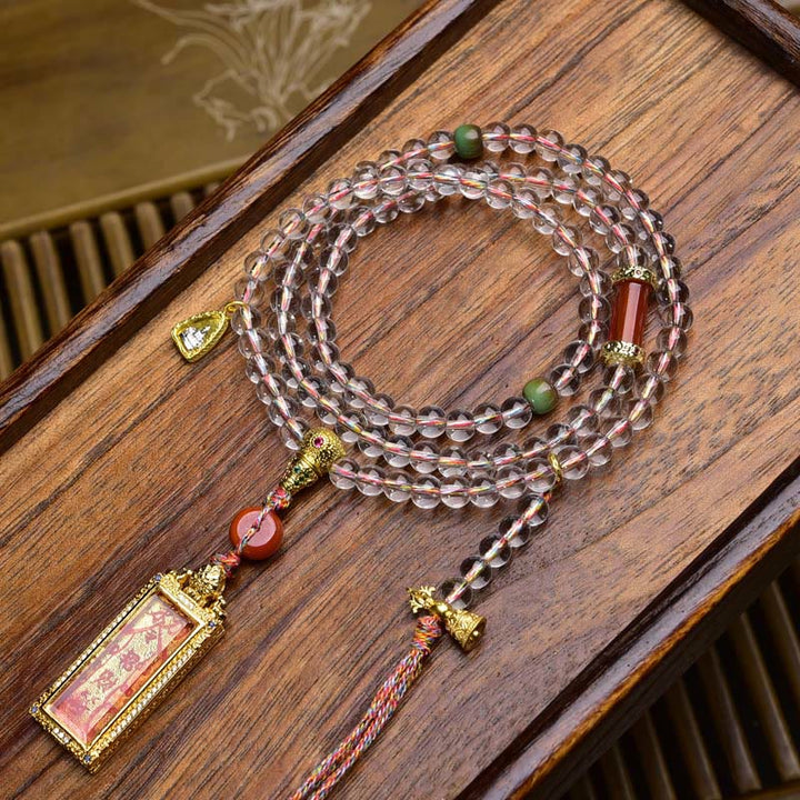 Buddha Stones 108 Beads Liuli Crystal Dzi Bead Agate Blessings Tassel Mala - Style 1 - 6mm - image 11
