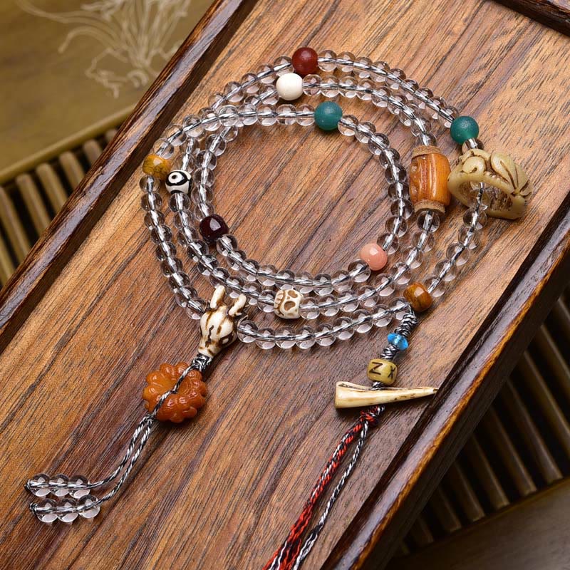 Buddha Stones 108 Beads Liuli Crystal Dzi Bead Agate Blessings Tassel Mala - Style 5 - 6mm - image 14