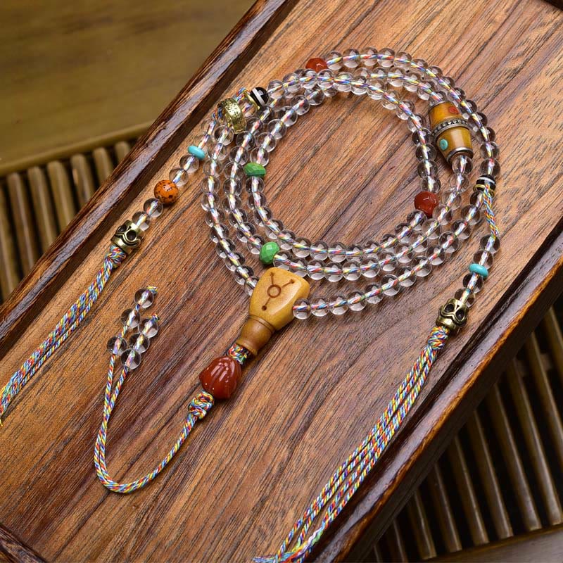 Buddha Stones 108 Beads Liuli Crystal Dzi Bead Agate Blessings Tassel Mala - Red Agate Buddha's Hand - 6mm - image 17