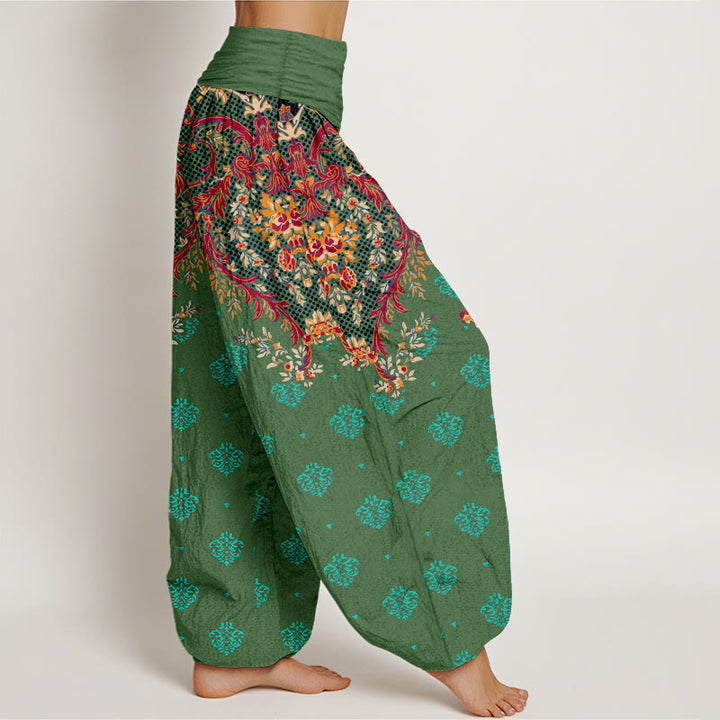 Buddha Stones Cotton Symmetrical Leaf  Scroll Pattern Women's Elastic Waist Harem Pants - image 10