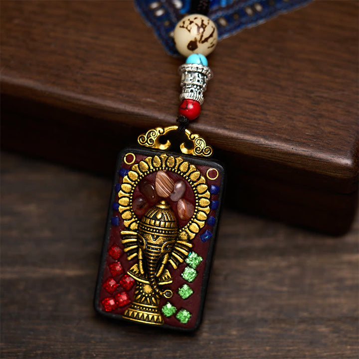 Buddha Stones Tibetan Ganesh Ganpati Elephant Ebony Wood Rope Peace Necklace Pendant - image 21