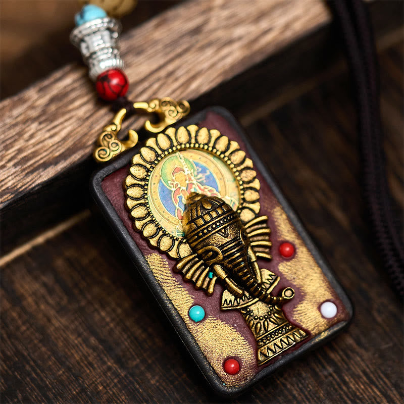 Buddha Stones Tibetan Ganesh Ganpati Elephant Ebony Wood Rope Peace Necklace Pendant - B Style - image 10