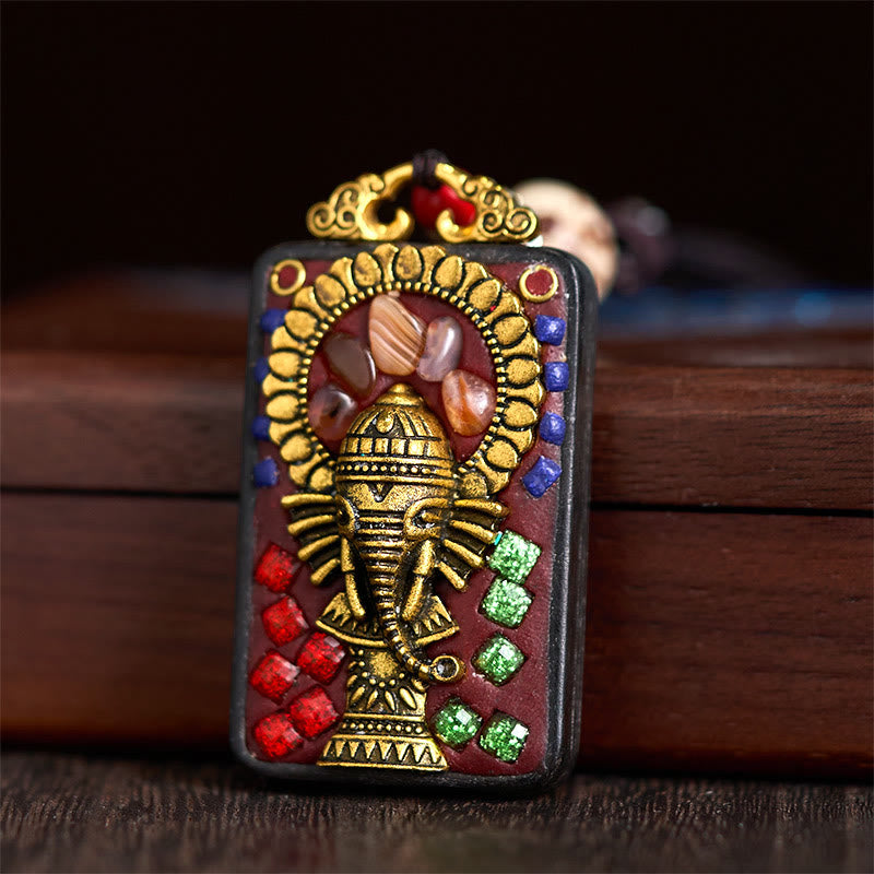 Buddha Stones Tibetan Ganesh Ganpati Elephant Ebony Wood Rope Peace Necklace Pendant - image 18
