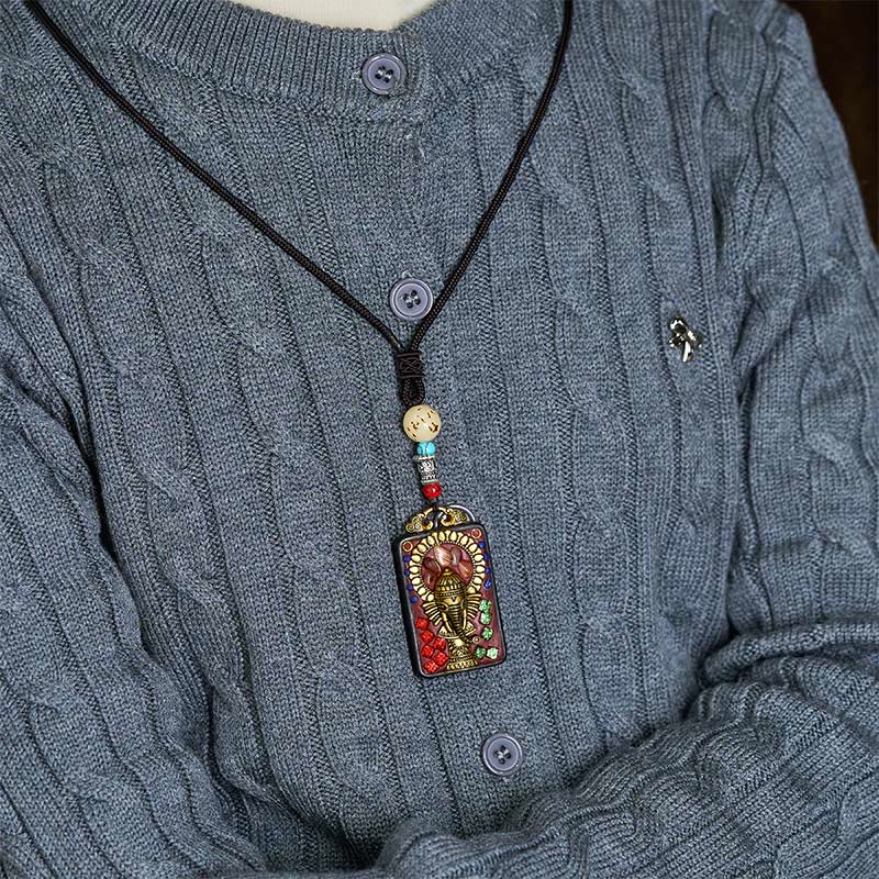 Buddha Stones Tibetan Ganesh Ganpati Elephant Ebony Wood Rope Peace Necklace Pendant - image 23