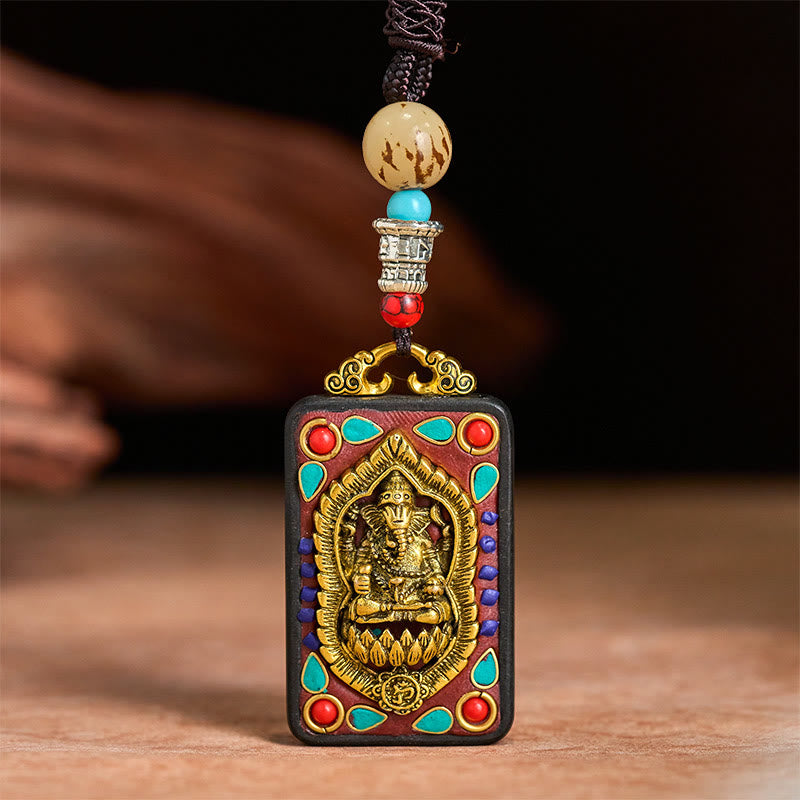 Buddha Stones Tibetan Ganesh Ganpati Elephant Ebony Wood Rope Peace Necklace Pendant - image 27