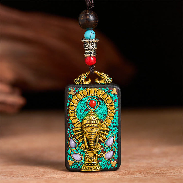 Buddha Stones Tibetan Ganesh Ganpati Elephant Ebony Wood Rope Peace Necklace Pendant - image 4