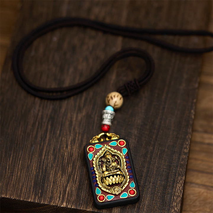 Buddha Stones Tibetan Ganesh Ganpati Elephant Ebony Wood Rope Peace Necklace Pendant - image 29