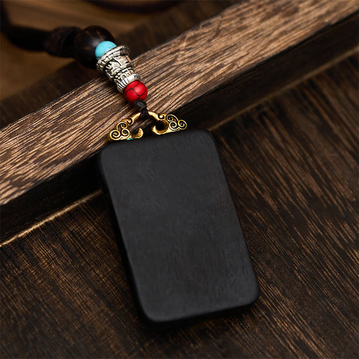Buddha Stones Tibetan Ganesh Ganpati Elephant Ebony Wood Rope Peace Necklace Pendant - image 1