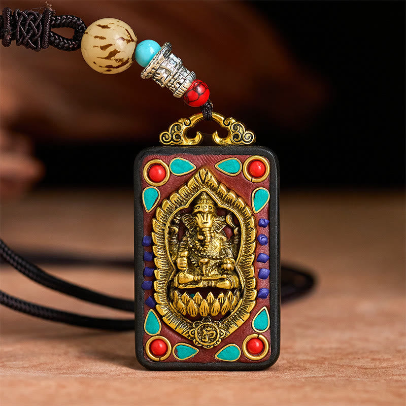Buddha Stones Tibetan Ganesh Ganpati Elephant Ebony Wood Rope Peace Necklace Pendant - image 26