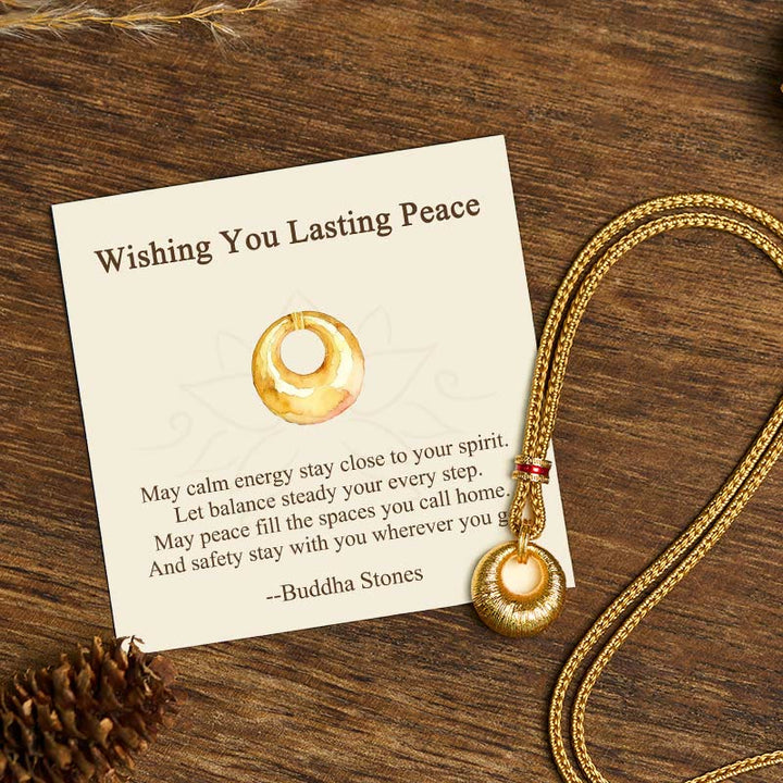 Buddha Stones "Wishing You Lasting Peace" 24k Gold Plated Copper Peace Buckle Necklace Includes Gift Message Card - Peace Buckle Rope Necklace - Standard Gift Box - image 0